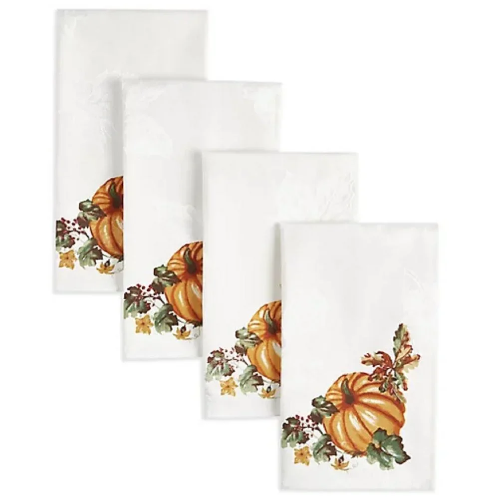 Set of 4 Pumpkin 60% Cotton 40% Polyester Fabric Table Napkins for Autumn decor